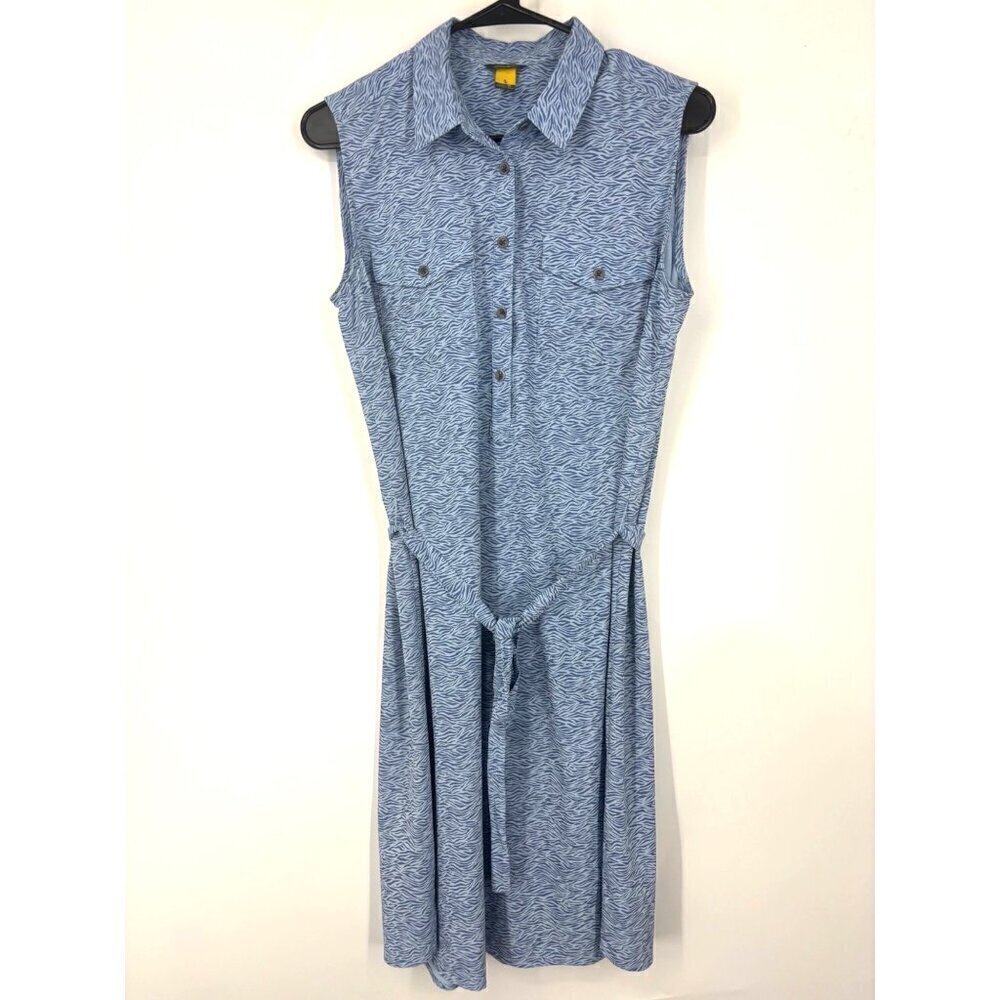 NWOT Eddie Bauer Sleeveless Departure‎ Dress in Blue Grey Zebra Medium
